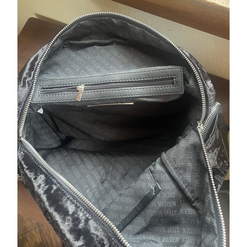 STEVE MADDEN Bfallon sequin velvet faux-leather women's school backpack in Black - Picture 6 of 6